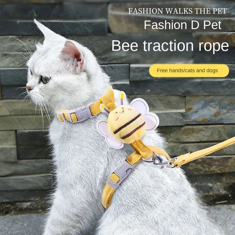 Adjustable Cartoon Bee Double Layer Cat Harness and Leash Set.