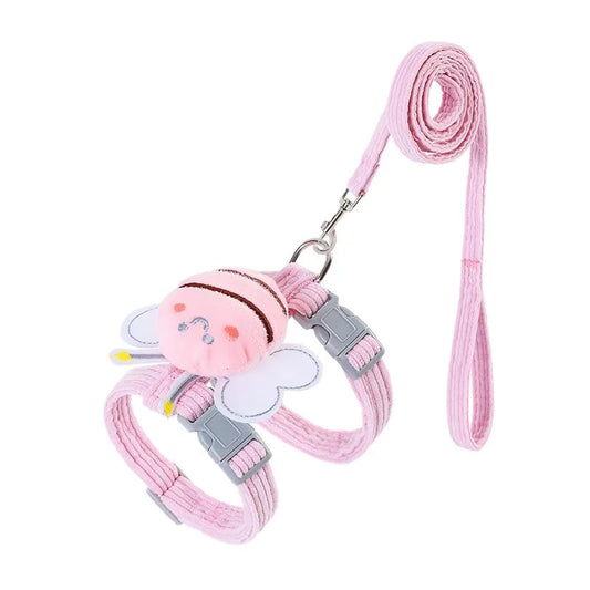 Adjustable Cartoon Bee Double Layer Cat Harness and Leash Set.