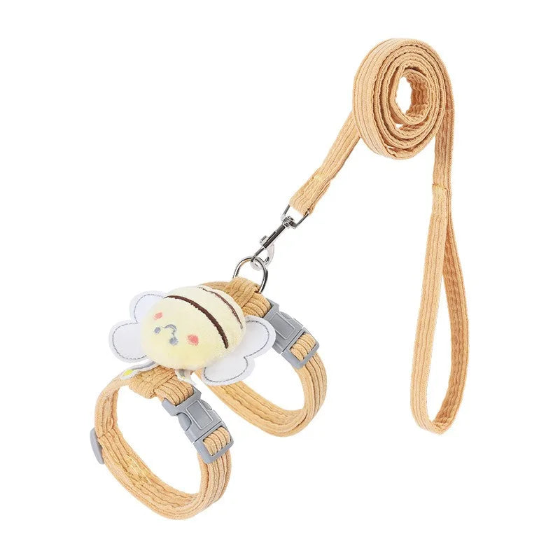 Adjustable Cartoon Bee Double Layer Cat Harness and Leash Set.