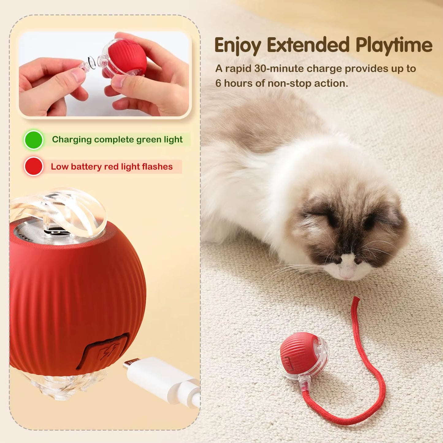 Dog & Cat nteractive Ball Toy, Automatic Rolling Ball with Tail