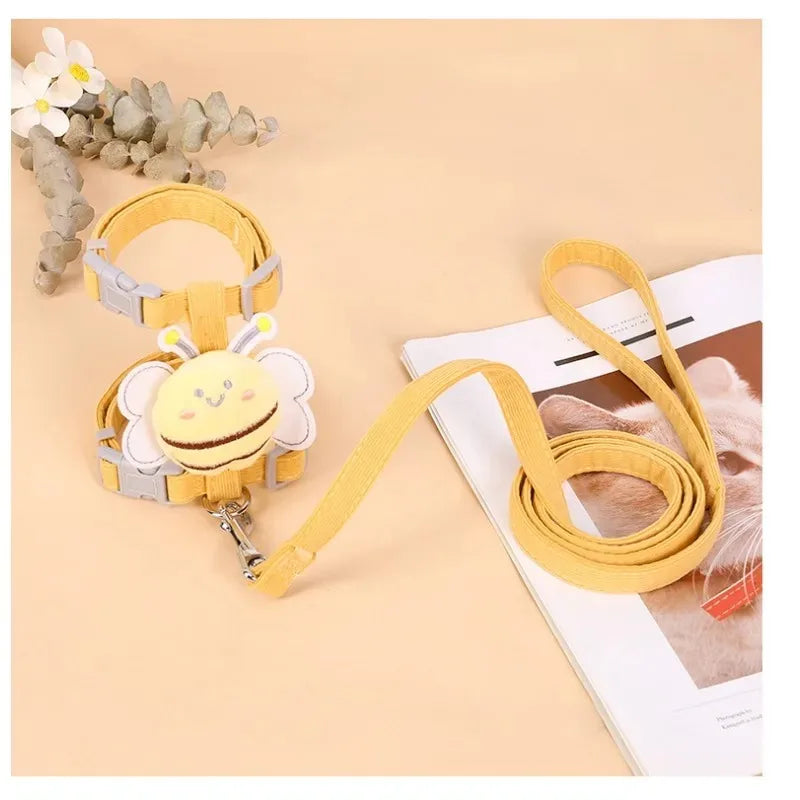 Adjustable Cartoon Bee Double Layer Cat Harness and Leash Set.