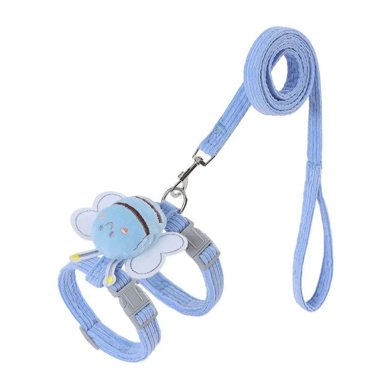 Adjustable Cartoon Bee Double Layer Cat Harness and Leash Set.
