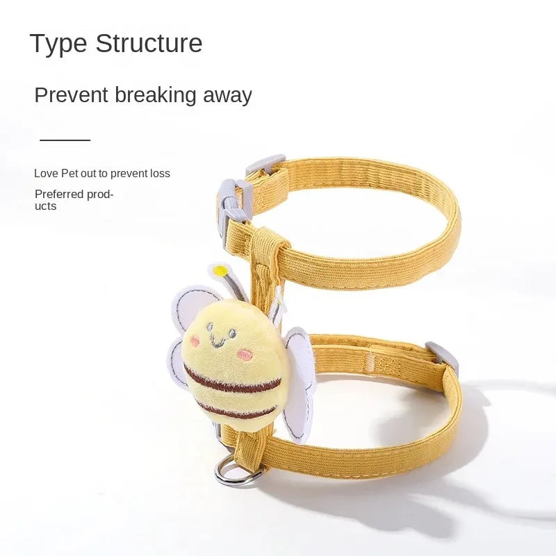 Adjustable Cartoon Bee Double Layer Cat Harness and Leash Set.