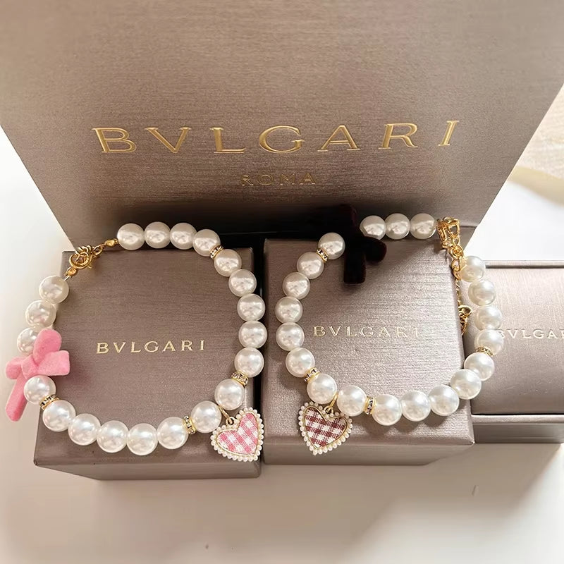 Pearl Vintage Crystal Pendant Cat Collar