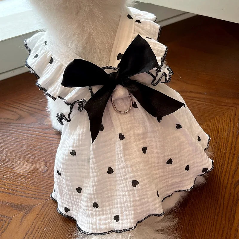 Summer Dog Dress Thin Bow Heart Print.