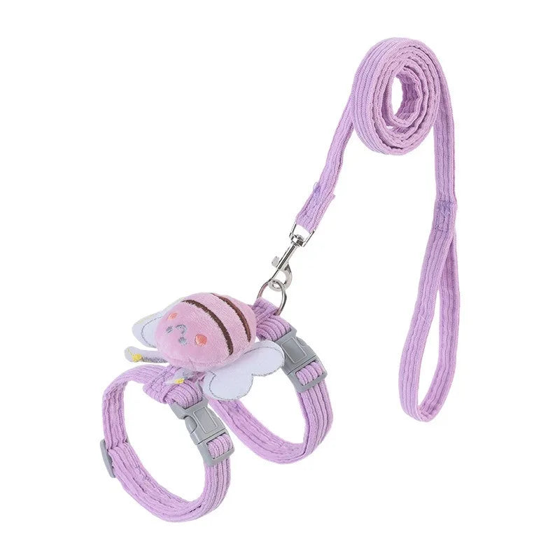 Adjustable Cartoon Bee Double Layer Cat Harness and Leash Set.