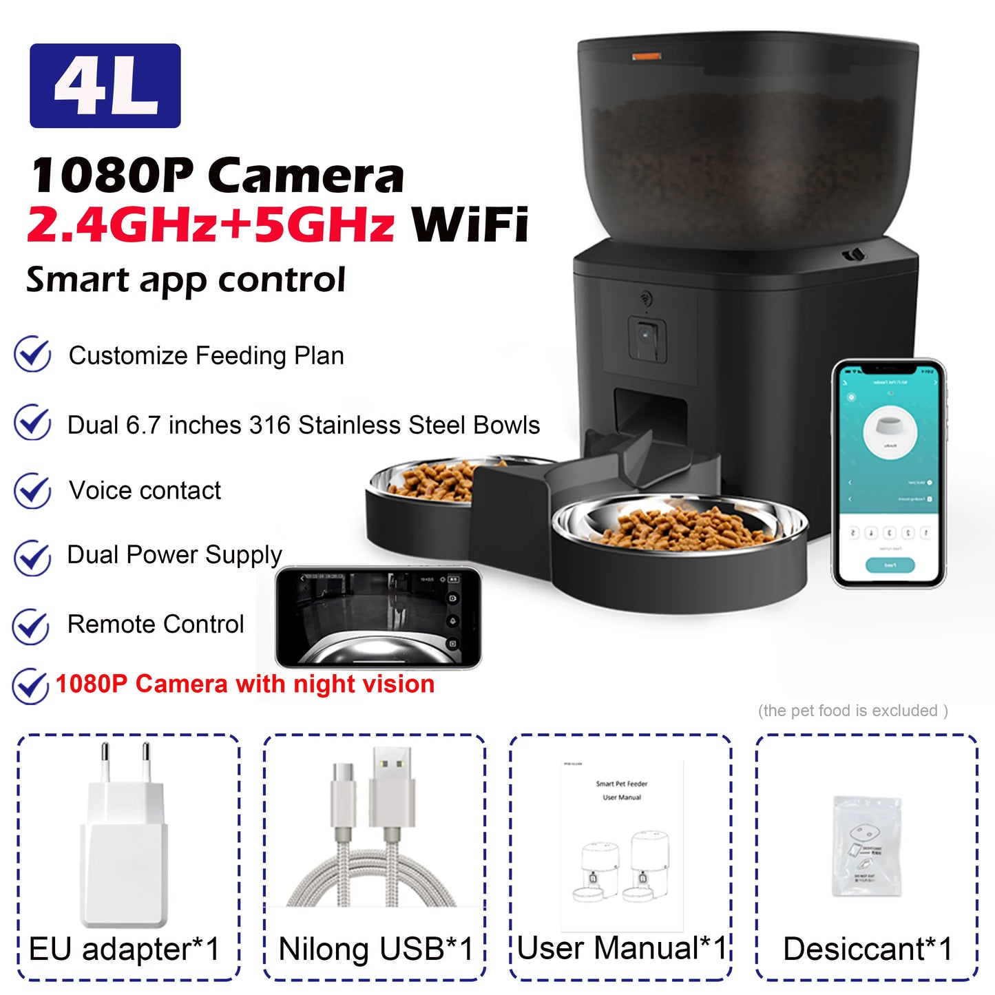 Automatic Cat Feeder with 1080P Camera Video