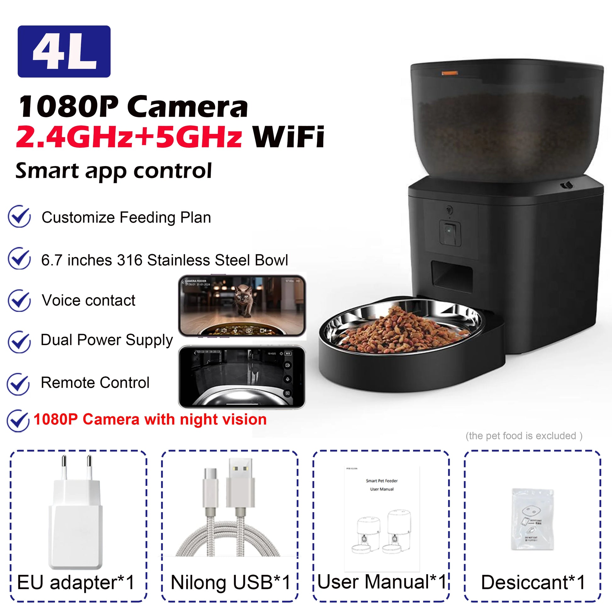 Automatic Cat Feeder with 1080P Camera Video