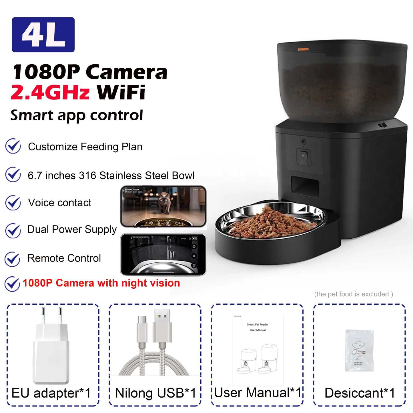 Automatic Cat Feeder with 1080P Camera Video