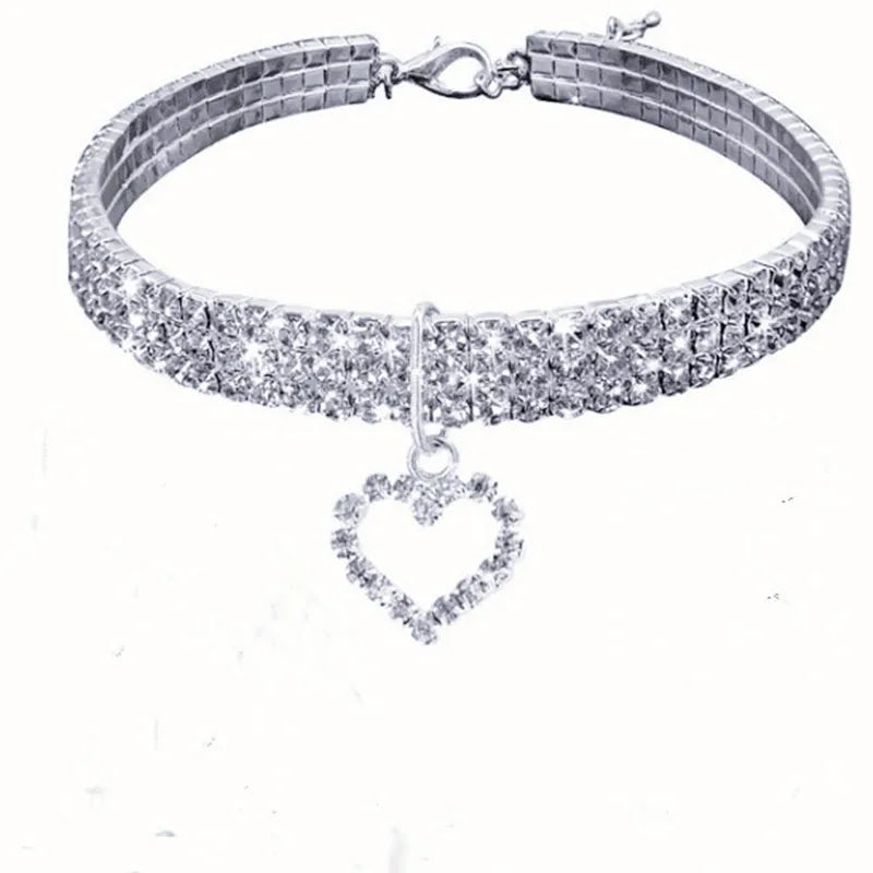 Three-Row Elastic Rhinestone Pet Collar - Decorative Necklace for Cats and Dogs