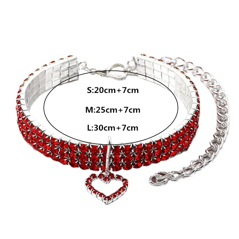 Three-Row Elastic Rhinestone Pet Collar - Decorative Necklace for Cats and Dogs