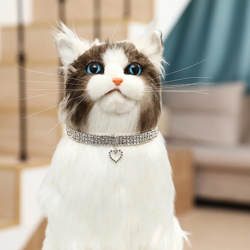 Three-Row Elastic Rhinestone Pet Collar - Decorative Necklace for Cats and Dogs