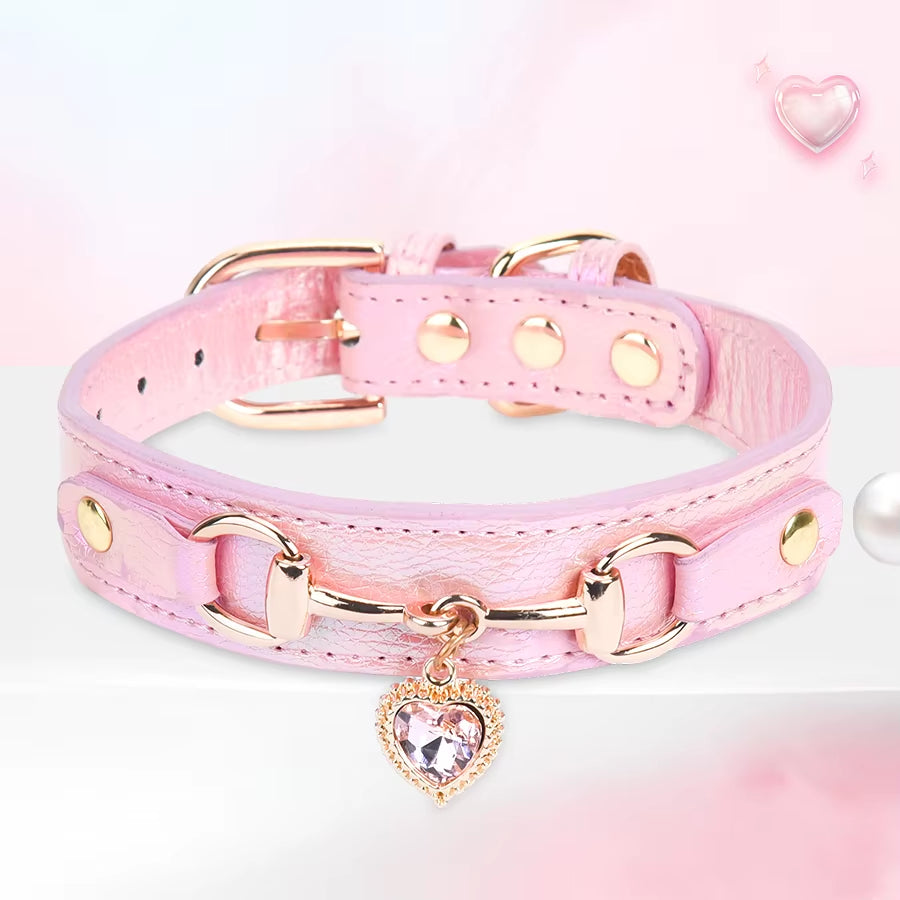 Beautiful PU Pet Cat&Dog Collar Decorated with Sparkling Love. 