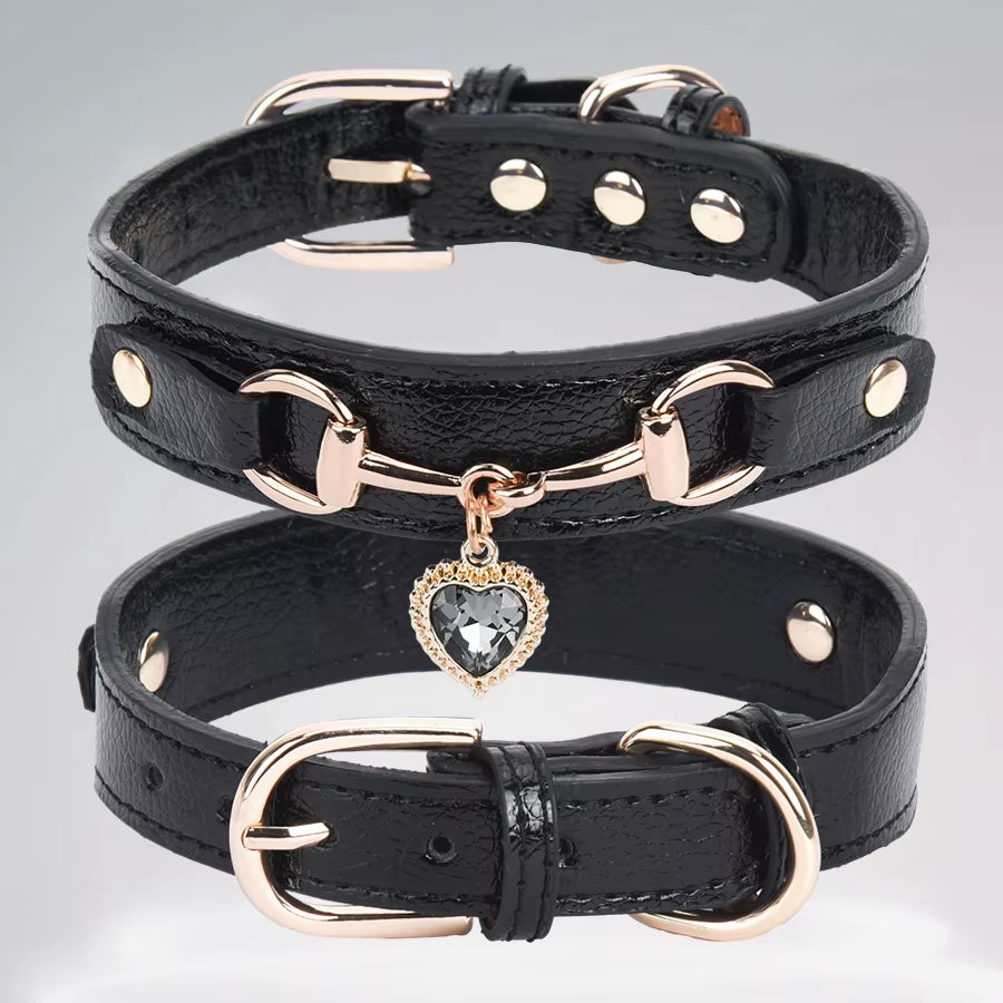 Beautiful PU Pet Cat&Dog Collar Decorated with Sparkling Love. 