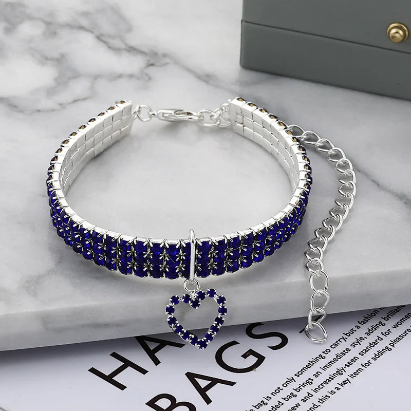 Three-Row Elastic Rhinestone Pet Collar - Decorative Necklace for Cats and Dogs
