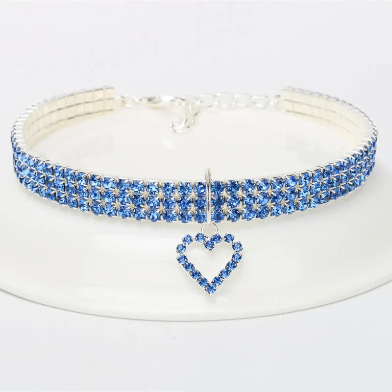 Three-Row Elastic Rhinestone Pet Collar - Decorative Necklace for Cats and Dogs