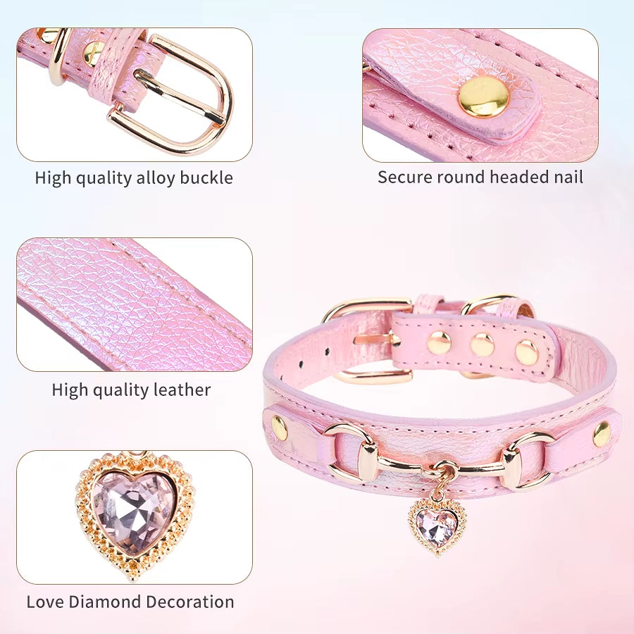 Beautiful PU Pet Cat&Dog Collar Decorated with Sparkling Love. 