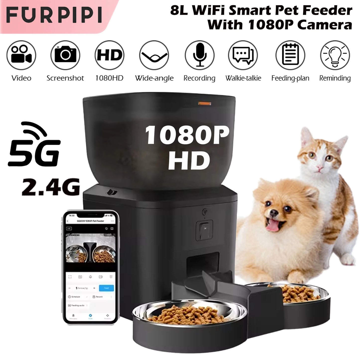 Automatic Cat Feeder with 1080P Camera Video 