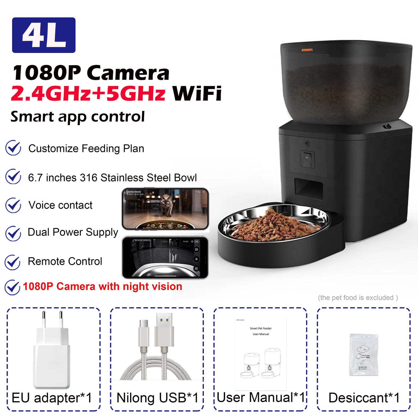 Automatic Cat Feeder with 1080P Camera Video 