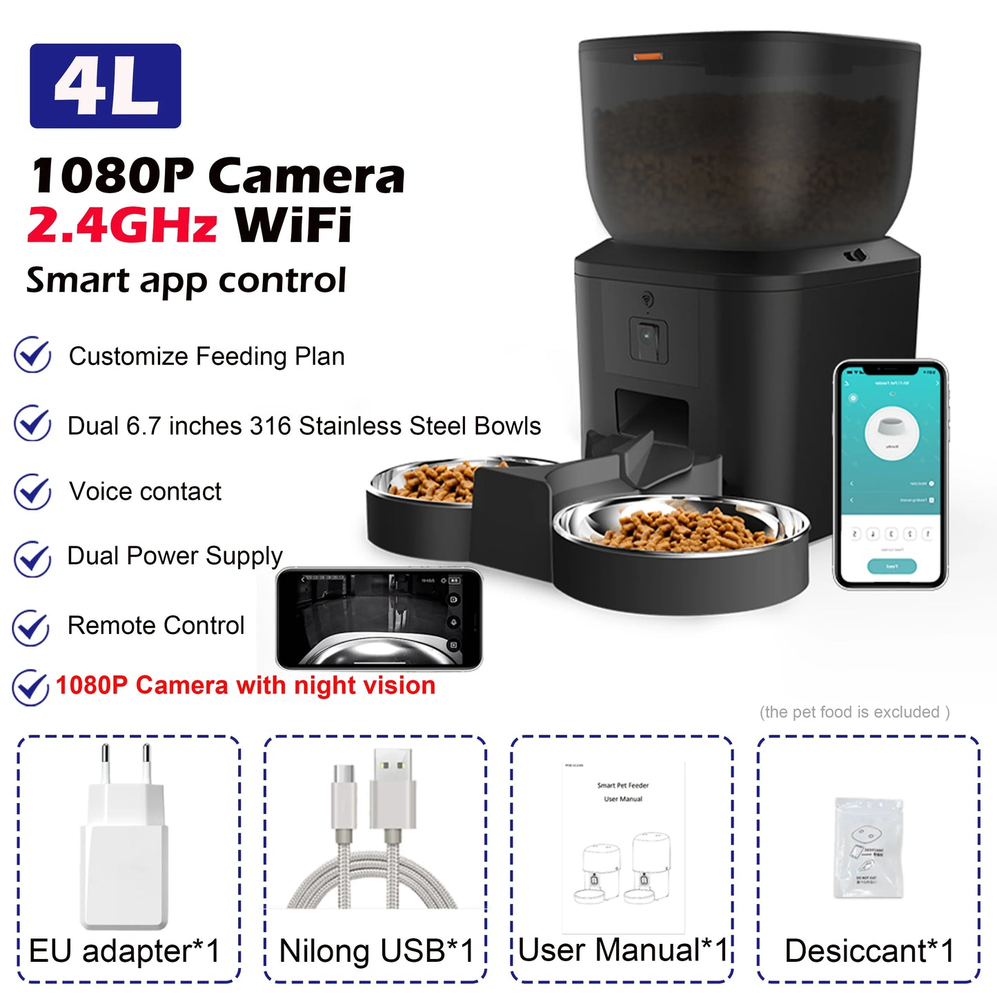 Automatic Cat Feeder with 1080P Camera Video 