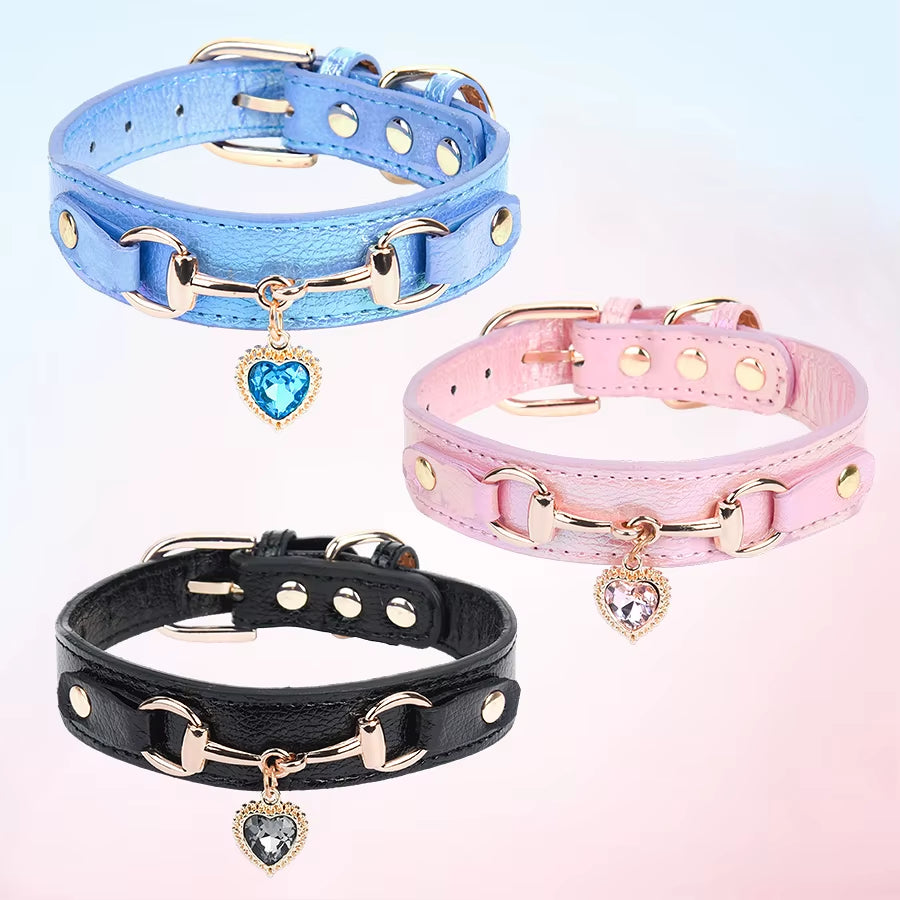 Beautiful PU Pet Cat&Dog Collar Decorated with Sparkling Love. 