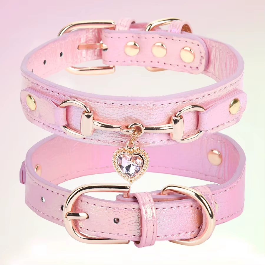 Beautiful PU Pet Cat&Dog Collar Decorated with Sparkling Love. 