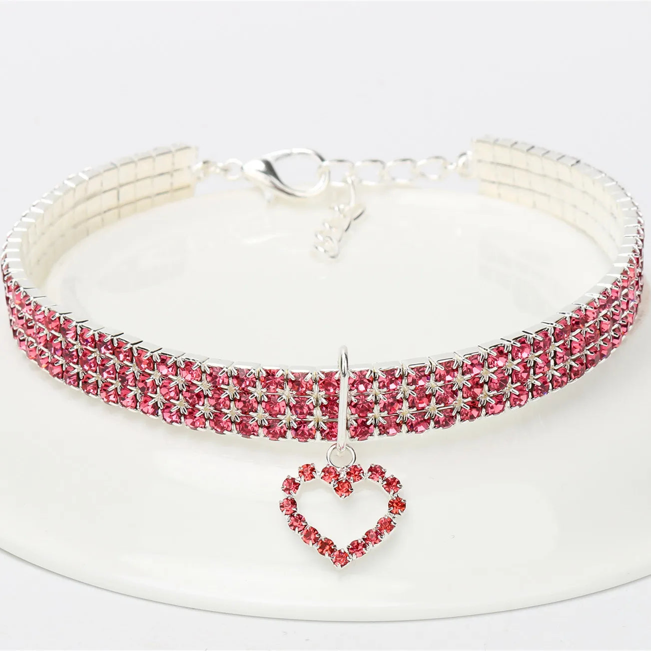 Three-Row Elastic Rhinestone Pet Collar - Decorative Necklace for Cats and Dogs