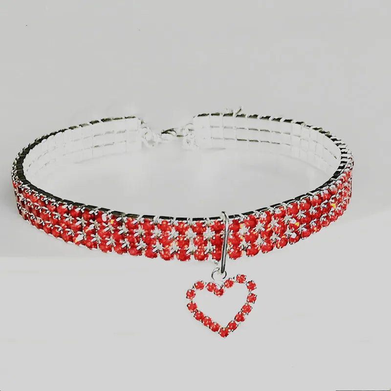 Three-Row Elastic Rhinestone Pet Collar - Decorative Necklace for Cats and Dogs